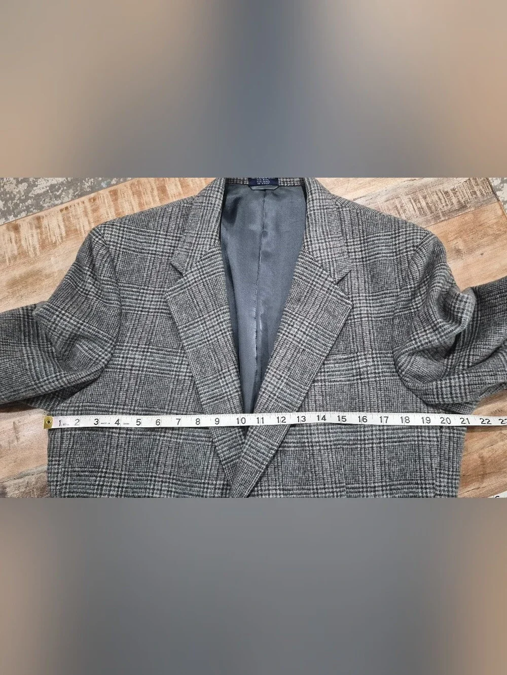 Vintage Gino Salvaggi Wool & Camel Blend Glen Plaid Blazer 43L Gray
